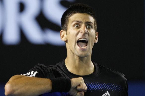 Long he has reigned … Djokovic celebrates winning the Australian Open in 2008.