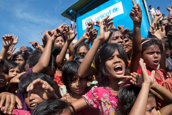 Rohingya refugees at Unchiprang refugee camp near Cox's Bazar in Bangladesh.