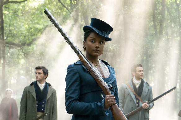 Simone Ashley in a scene from season two of Bridgerton.