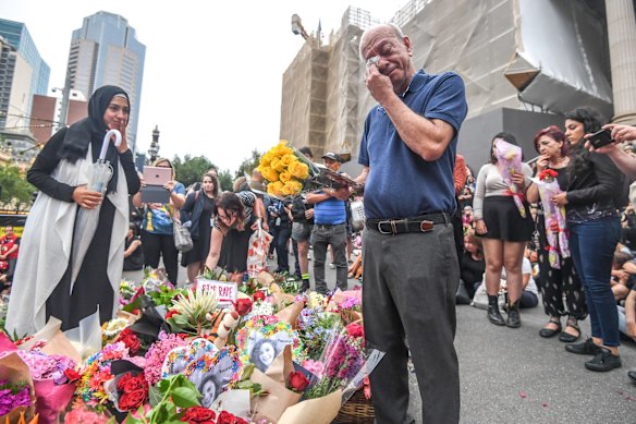 Saeed Maasarwe at a vigil in 2019 mourning the loss of his daughter Aiia Maasarwe, an international student whom Codey Herrmann raped and murdered near a tram stop in Melbourne’s north.