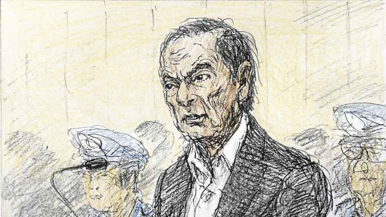A courtroom sketch of Carlos Ghosn. 