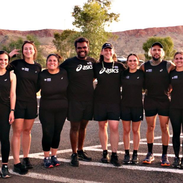 Chloe Wighton, second from left, with fellow 2022 Indigenous Marathon Project runners in Alice Springs.
