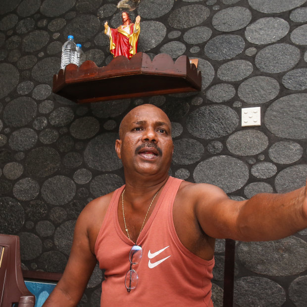 Nishantha Fernando at his home in the Sri Lankan coastal village of Kudamaduwella.