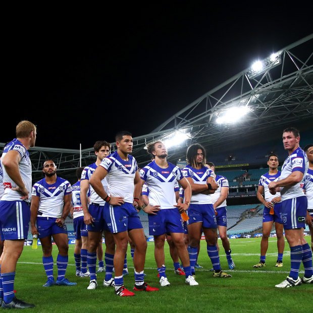 The Bulldogs after their round two loss to the Sea Eagles ... with no fans, and just days before the season was put on hold.