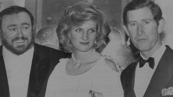 Luciano Pavarotti with the Prince and Princess of Wales at the Royal Opera House in London's Covent Garden in 1984.
