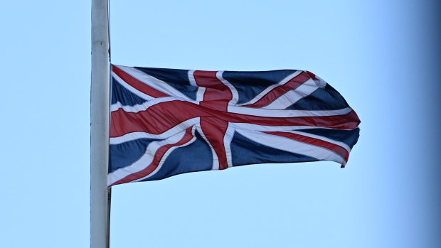 The Union Flag flies at half-mast at Buckingham Palace in honour of Queen Elizabeth II who died on September 8, 2022.