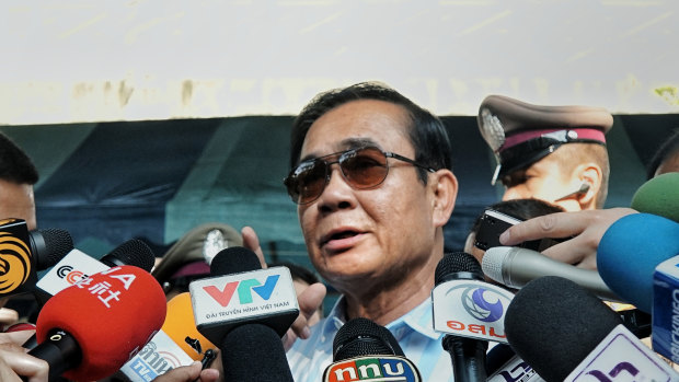 Thailand's Prime Minister Prayut Chan-o-cha addresses the media after voting on Sunday. 