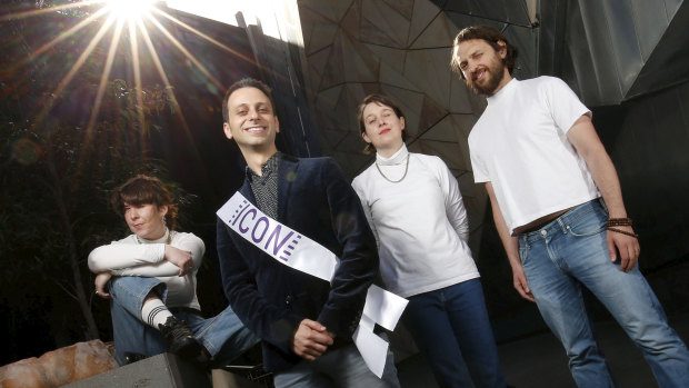 L-R: Field Theory's Danielle Reynolds, Fringe Festival artistic director Simon Abrahams, Field Theory's Lara Thoms and Jackson Castiglione at Fed Square.