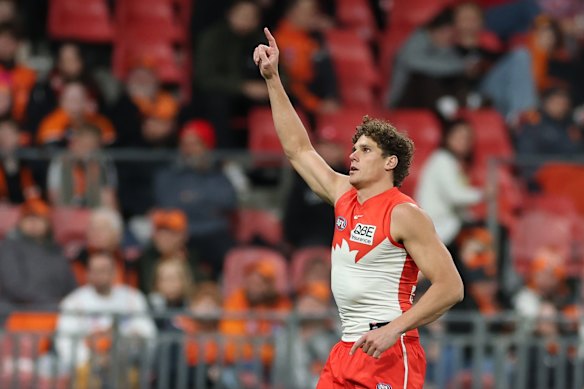 Charlie Curnow celebrates scoring against the Giants