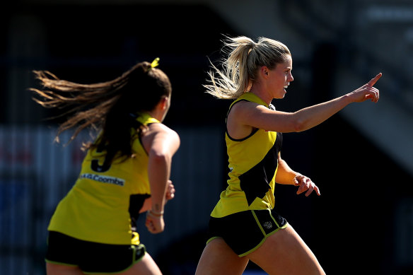 Tigers star Katie Brennan celebrates a goal.