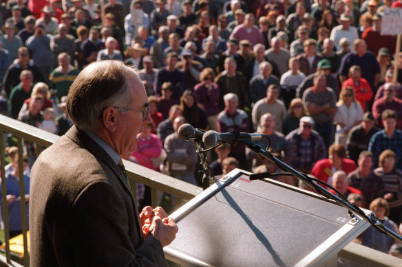 Prime Minister John Howard addresses a gun rally wearing a bulletproof vest. Nick Brodie says the move to limit gun ownership following the Port Arthur massacre was hugely important.