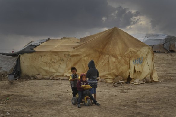 Children in the foreign annex of al Hawl camp in North East Syria, where the Australians also live.