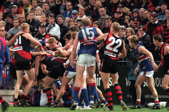 The teams were involved in a brawl just before half-time.