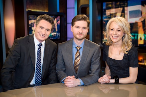 Dave Hughes (left), Charlie Pickering and Carrie Bickmore in the early days of The 7PM Project. 