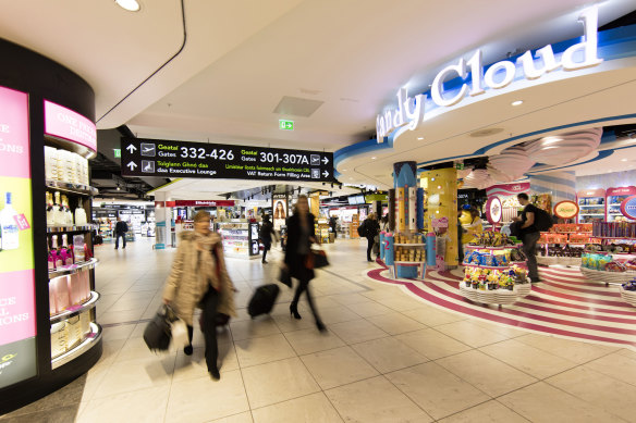 The airport’s style is dated provincial shopping mall.