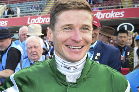 James McDonald after winning the Cox Plate.