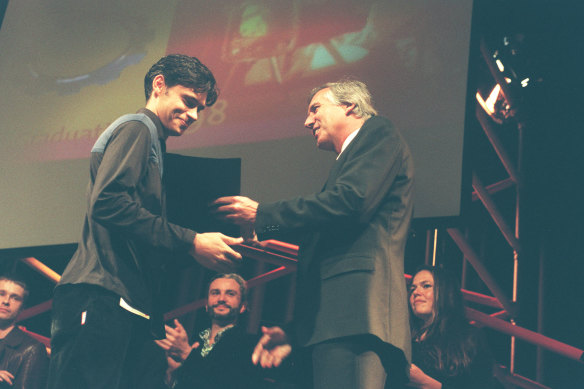 Ivan Sen graduating from film school, picture with producer and director Tristram Miall. 