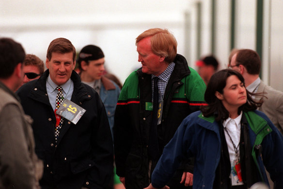Jeff Kennett, Ron Walker and Judith Griggs  at the 1997 Motorcycle Grand Prix at Phillip Island.