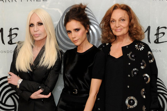 Donatella Versace, Victoria Beckham and Diane von Furstenberg at the International Woolmark Prize, London, 2013.