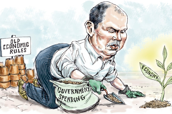 The rules have changed: Treasurer Josh Frydenberg uses government spending to grow the economy.