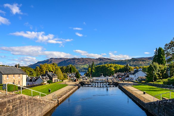 Canal and boat lift connecting Loch Ness at Fort Augustus.