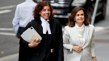 Sue Chrysanthou, SC, and Lisa Wilkinson outside the Federal Court in Sydney.