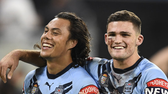 Jarome Luai and Nathan Cleary during State of Origin.