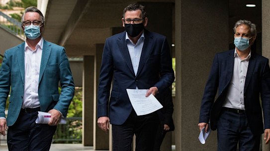 Health Minister Martin Foley, Premier Daniel Andrews and Chief Medical Officer Brett Sutton.