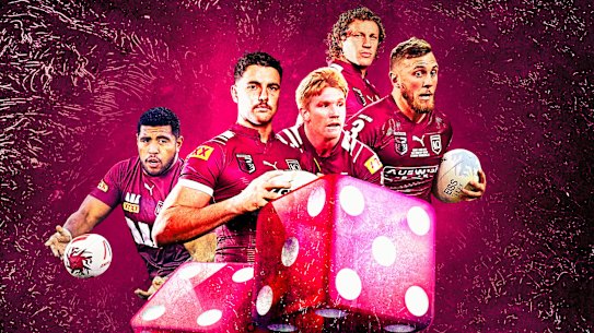 Queensland Maroons selection gambles: (from left to right) Moeaki Fotuaika, Trent Loiero, Tom Dearden, Kurt Mann, Kurt Capewell.