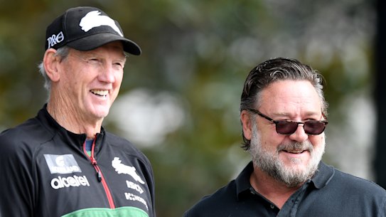 Wayne Bennett with Russell Crowe at Redfern on Tuesday morning.
