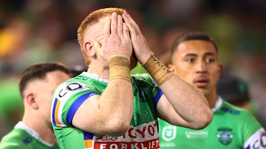 The Raiders were disconsolate after their loss to the Broncos.