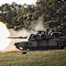 An Australian Army M1A1 Abrams tank during an exercise at Puckapunyal in Victoria in 2018.