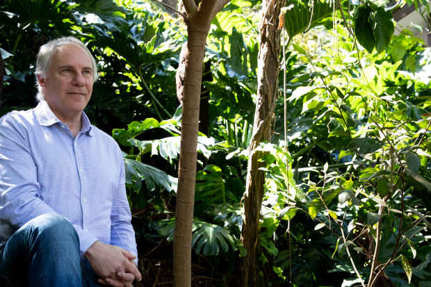 Booktopia CEO, Tony Nash, in his Castlecrag backyard in 2021.