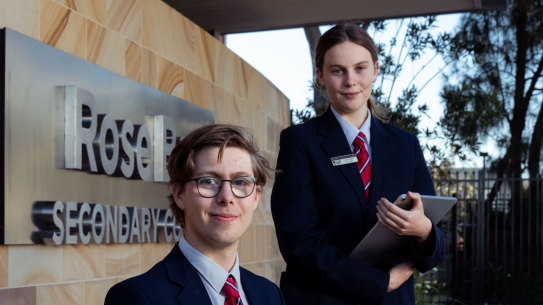 Rose Bay Secondary College co-captains Hattie Shand and Hordur Zoega