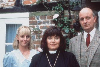 Alice Tinker (Emma Chambers), Vicar Geraldine (Dawn French) and David Horton (Gary Waldhorn) in “The Vicar of Dibley” Christmas special 1997. 