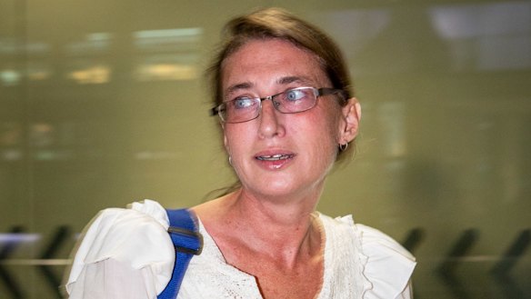 Yoshe Ann Taylor arrives at Brisbane airport on Thursday morning.