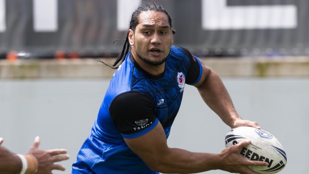 Marty Taupau at Samoan training on Saturday.