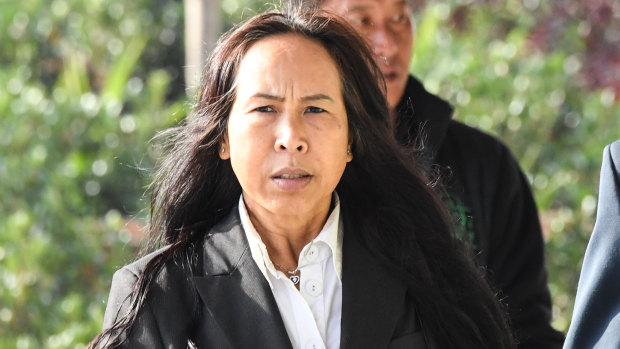 Mr Mokmool's mother Supaporn Chomphoo arrives at the inquest on Monday.