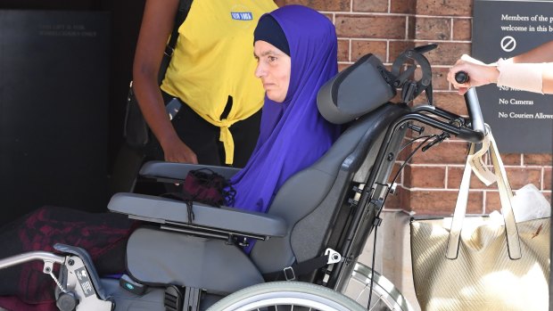 The mother of Moudasser Taleb is pictured leaving the Supreme Court on Tuesday. Taleb cared for his mother who has multiple sclerosis.