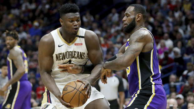 Zion Williamson and LeBron James compete in the Pelicans' clash with the Lakers.