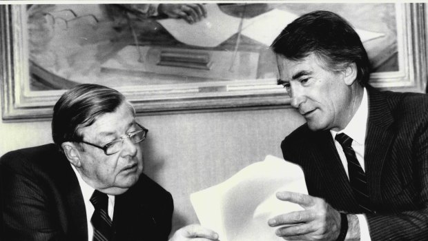 Down to business: Ted Harris (left) during his days as boss of Ampol.