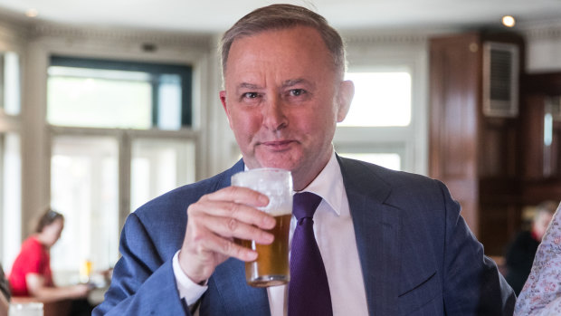 Anthony Albanese having a beer after announcing he would take a run at leading the parliamentary Labor Party.