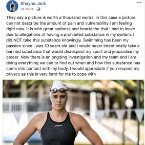 Shayna Jack posted about the doping test on social media.