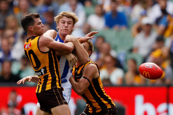 Jason Horne-Francis, centre, on debut. 