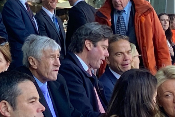 Kerry Stokes, Gillon McLachlan and Lachlan Murdoch at the AFL Grand Final on Saturday.