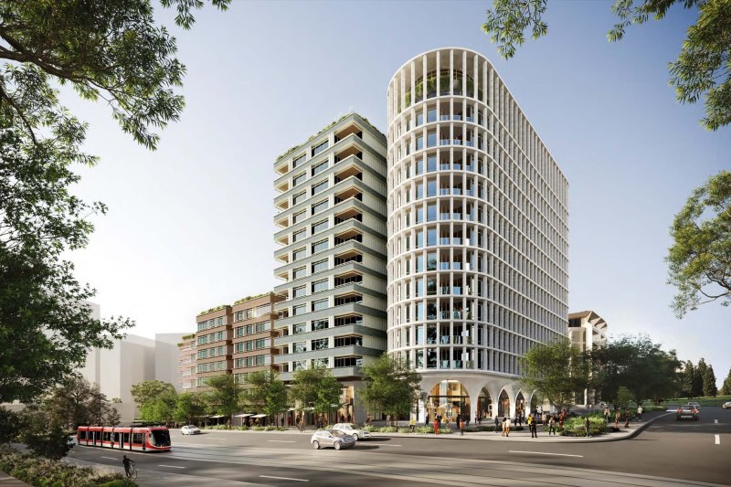 A render of the view of the precinct from the corner of London Circuit and Commonwealth Avenue.