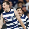 AFL LIVE updates: Cameron’s five goals drives Cats to victory before massive crowd; Dangerfield injures hamstring; Dogs and Dockers get going