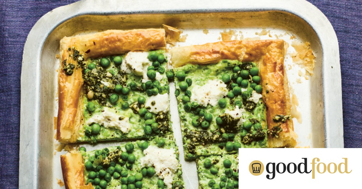 pea fritters three ways; chorizo, potato and pea frittata; mash and pea fish pie; pea and pesto tart