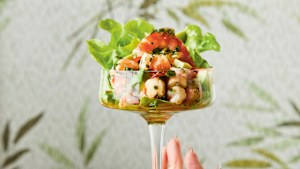 Prawn & avocado salad with basil and green chilli sambal.