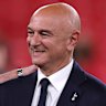 Ange Postecoglou and Spurs chairman Daniel Levy after the Europa League win.